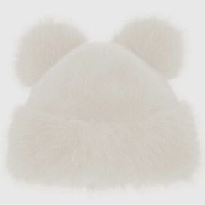 Women's Ivory Furry Hat with Pom Poms